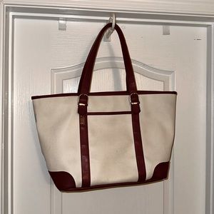 Elizabeth Arden hobo bag. Taupe and ruby red.